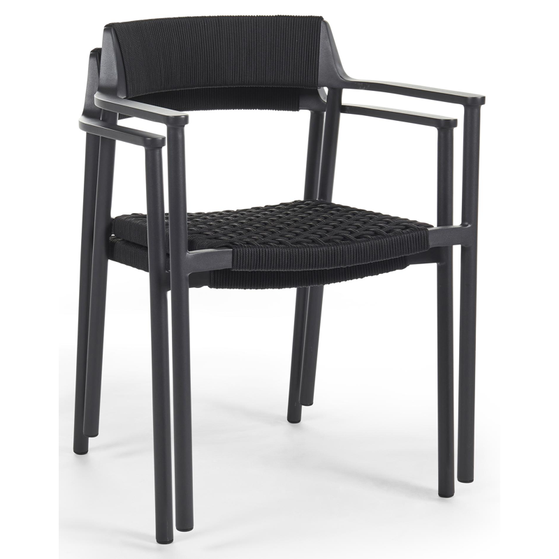 Fiordo tuinstoel in zwart aluminium en zwart vierkant geweven ronde rope 