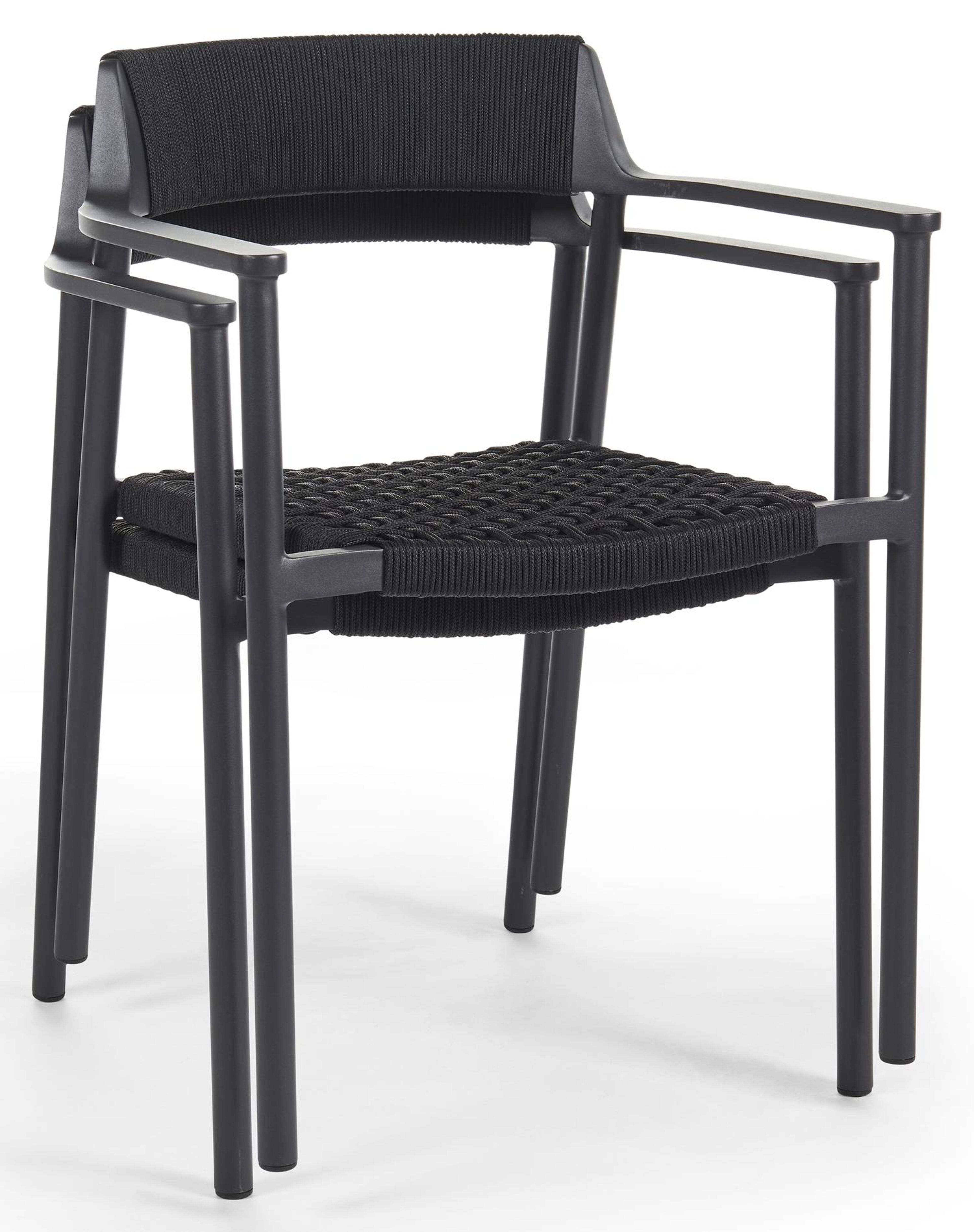 Fiordo tuinstoel in zwart aluminium en zwart vierkant geweven ronde rope 