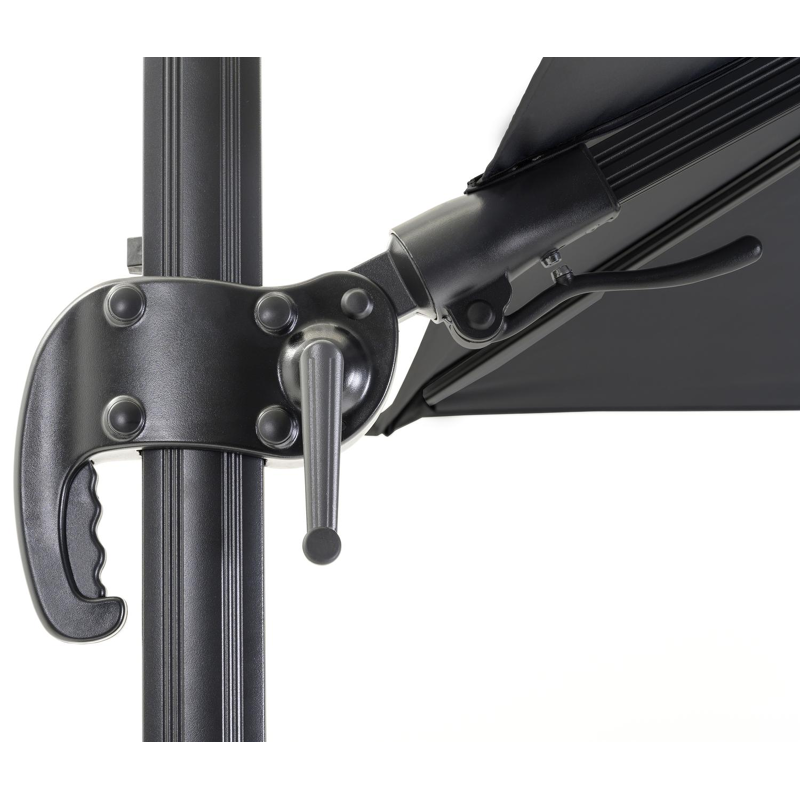 Avola zweefparasol met tiltfunctie in zwart aluminium met zwart all weather sunbrella® premium parasoldoek - L1: 300 x L2: 300 cm (met voet)