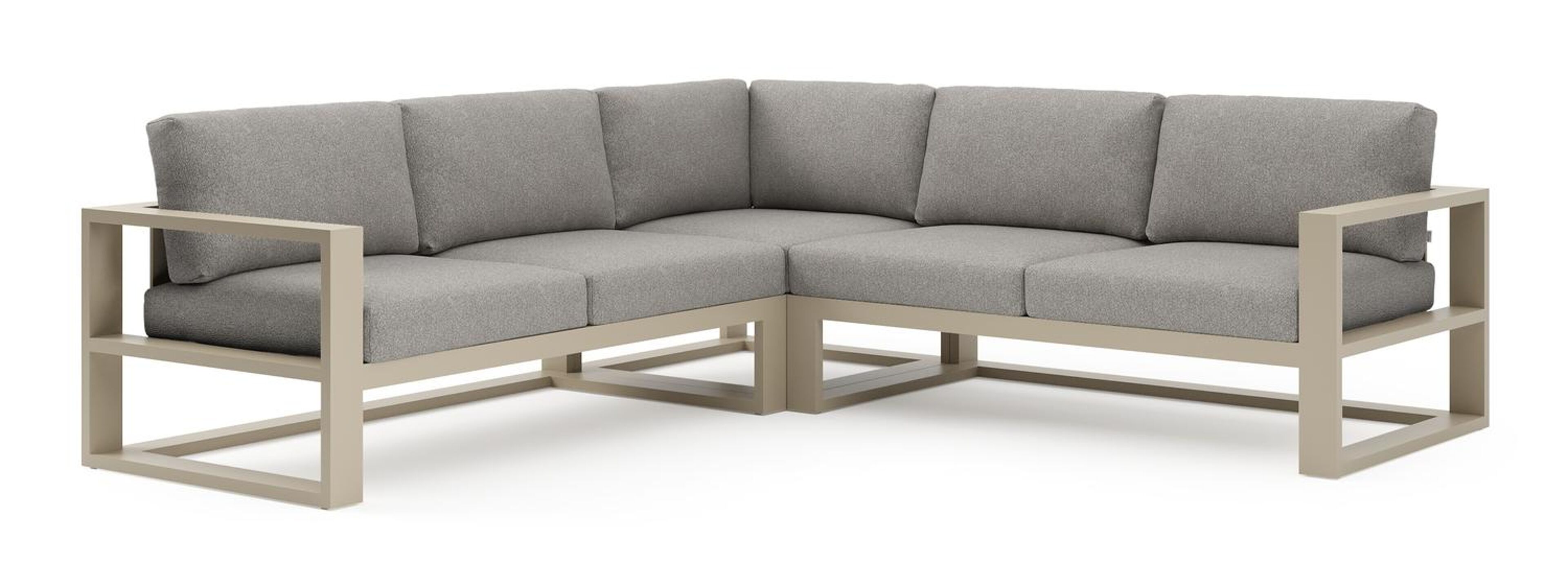 Verato loungehoek in beige aluminium met tundra charcoal all weather sunbrella® luxe kussen