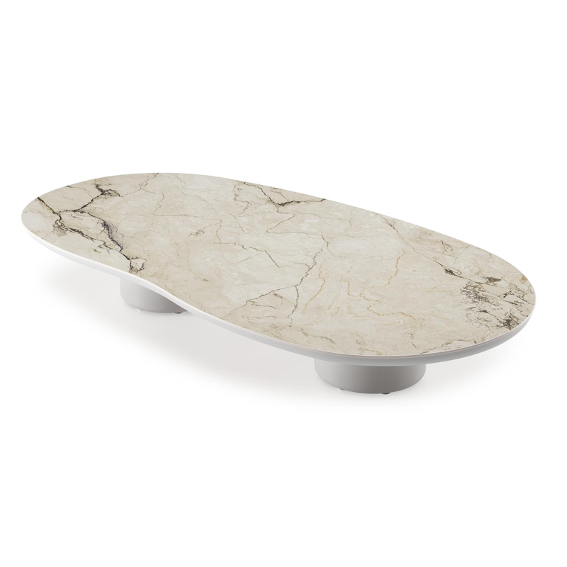 Amico loungetafel organisch in wit aluminium en volkeramiek Colorado Dunes - L 170 x B 91 x H 25 cm