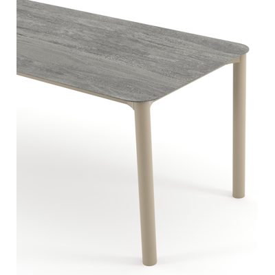 Orso tuintafel rechthoekig afgerond in beige aluminium en volkeramiek Aspen Grey - L 200 x B 80 x H 74.5 cm