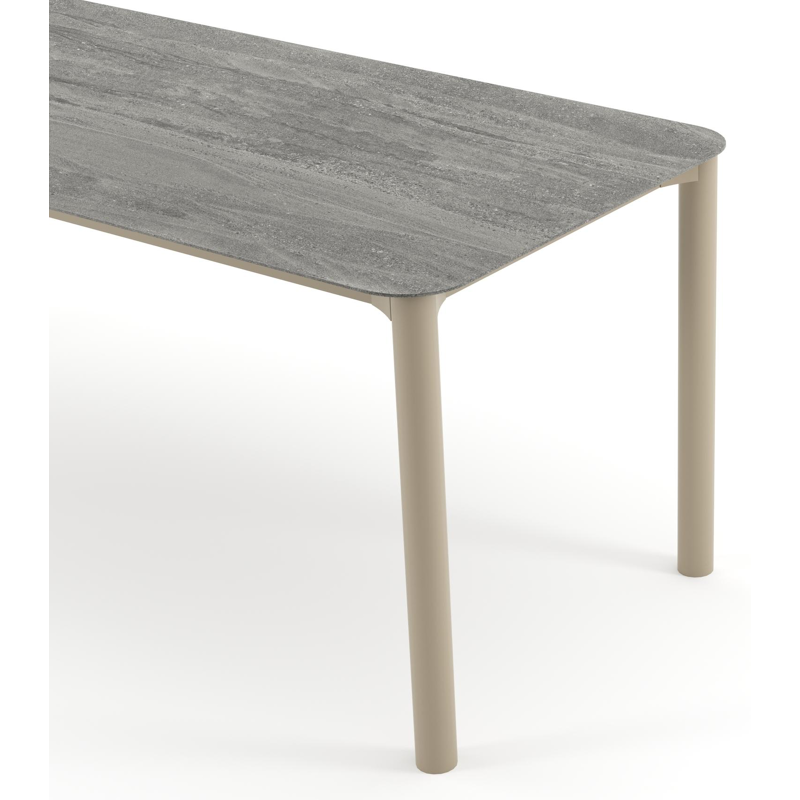 Orso tuintafel rechthoekig afgerond in beige aluminium en volkeramiek Aspen Grey - L 200 x B 80 x H 74.5 cm