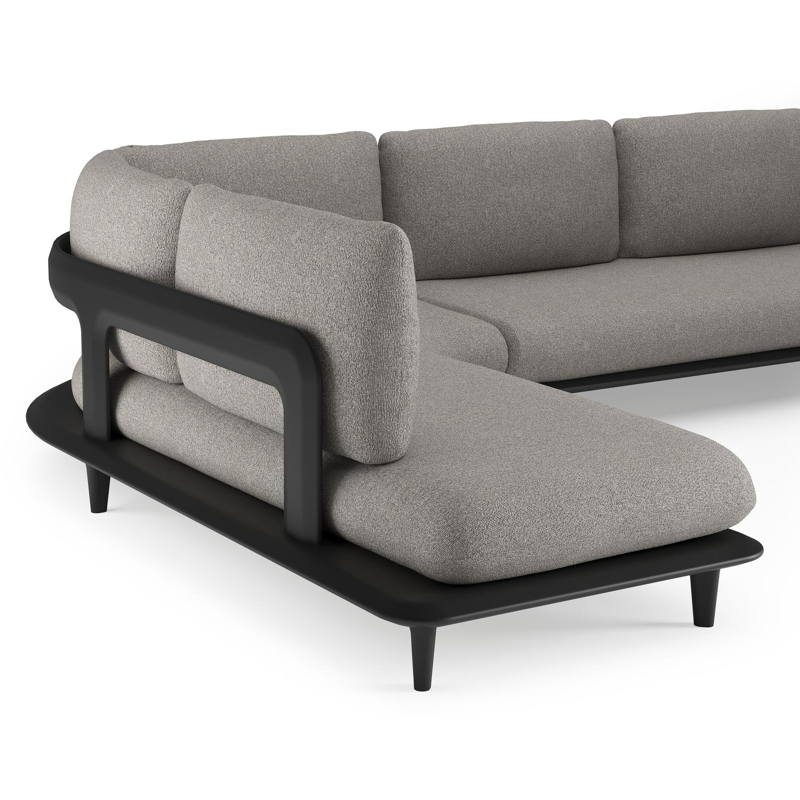 Salon de jardin d'angle Bomero en aluminium noir et coussins en all weather sunbrella® luxe tundra charcoal