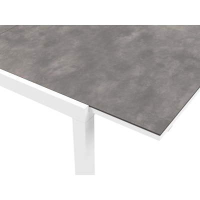 Oviedo tuinset met verlengbare tafel in wit aluminium en grijs keramische print tafelblad met 8 stapelbare Oviedo tuinstoelen