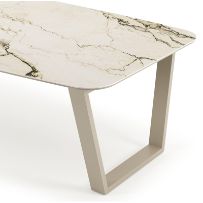 Pagino tuintafel bootvorm in beige aluminium en volkeramiek Colorado Dunes L 255 x B 115 x H 73 cm