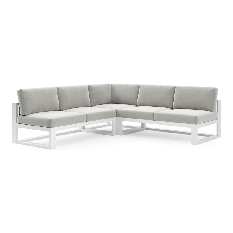 Salon de jardin d'angle Verato en aluminium blanc et coussins en all weather sunbrella® luxe lopi ash