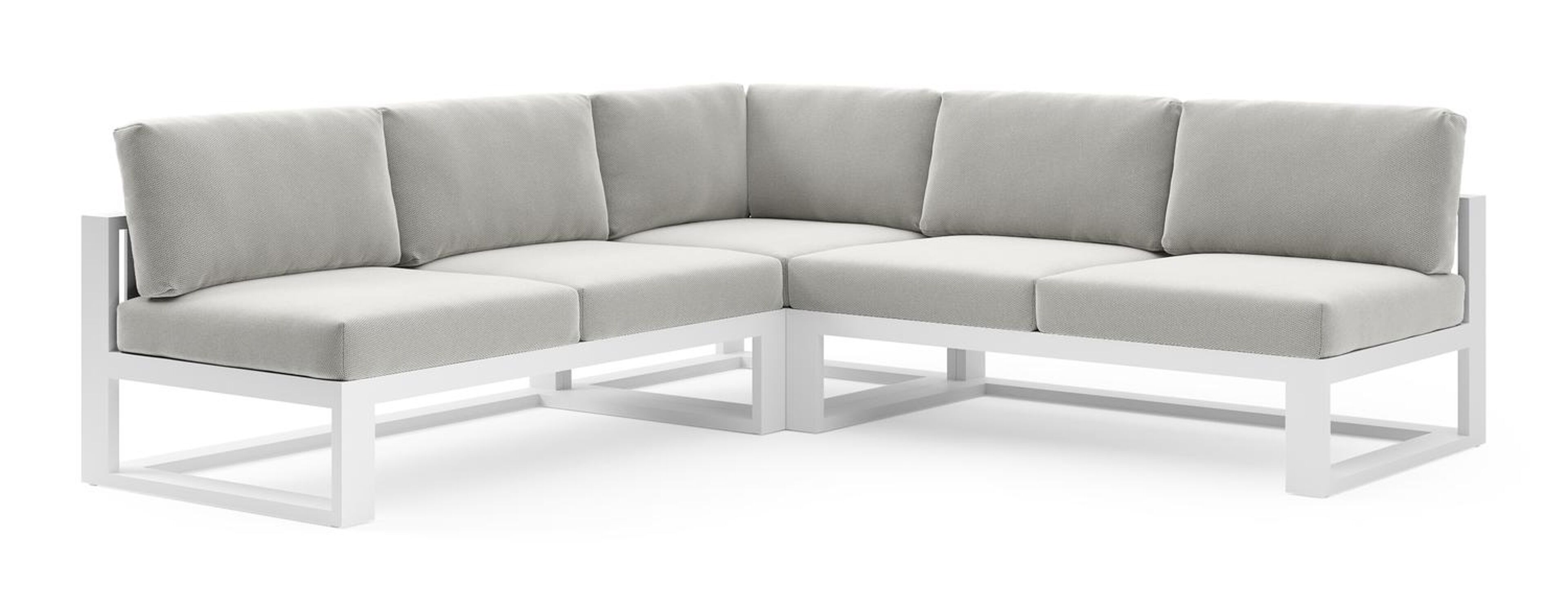 Salon de jardin d'angle Verato en aluminium blanc et coussins en all weather sunbrella® luxe lopi ash