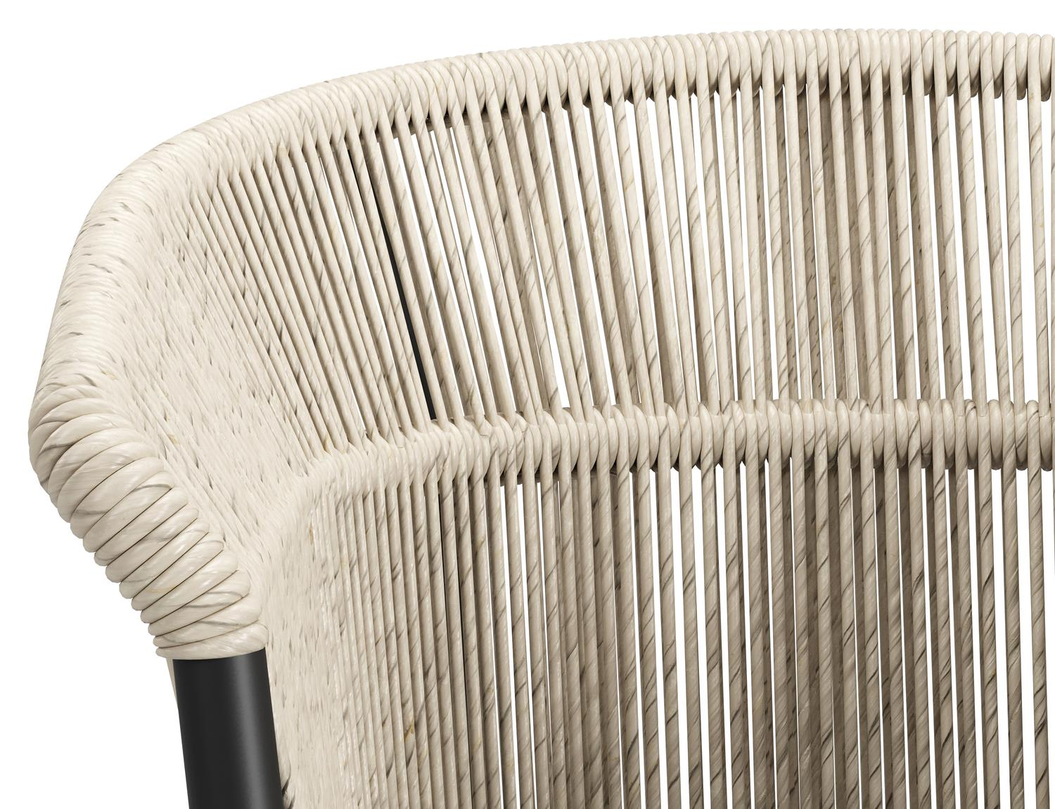 Chaise de jardin empilable Matera en aluminium noir et résine tressée torsadée beige avec coussin en sky black weather+ softtouch