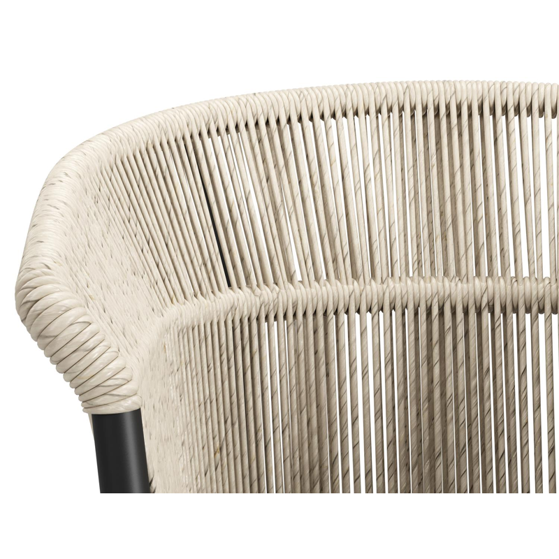 Matera stapelbare tuinstoel in zwart aluminium en beige gedraaide ronde wicker met kussen in sky black weather+ softtouch