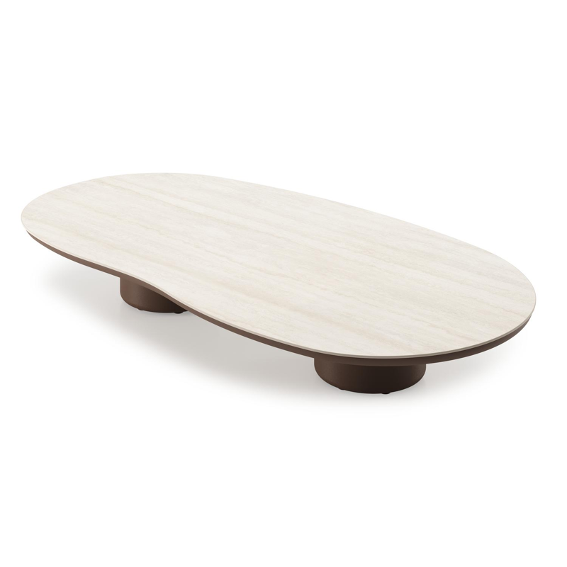 Amico loungetafel organisch in taupe aluminium en volkeramiek Travertino Bianco - L 170 x B 91 x H 25 cm