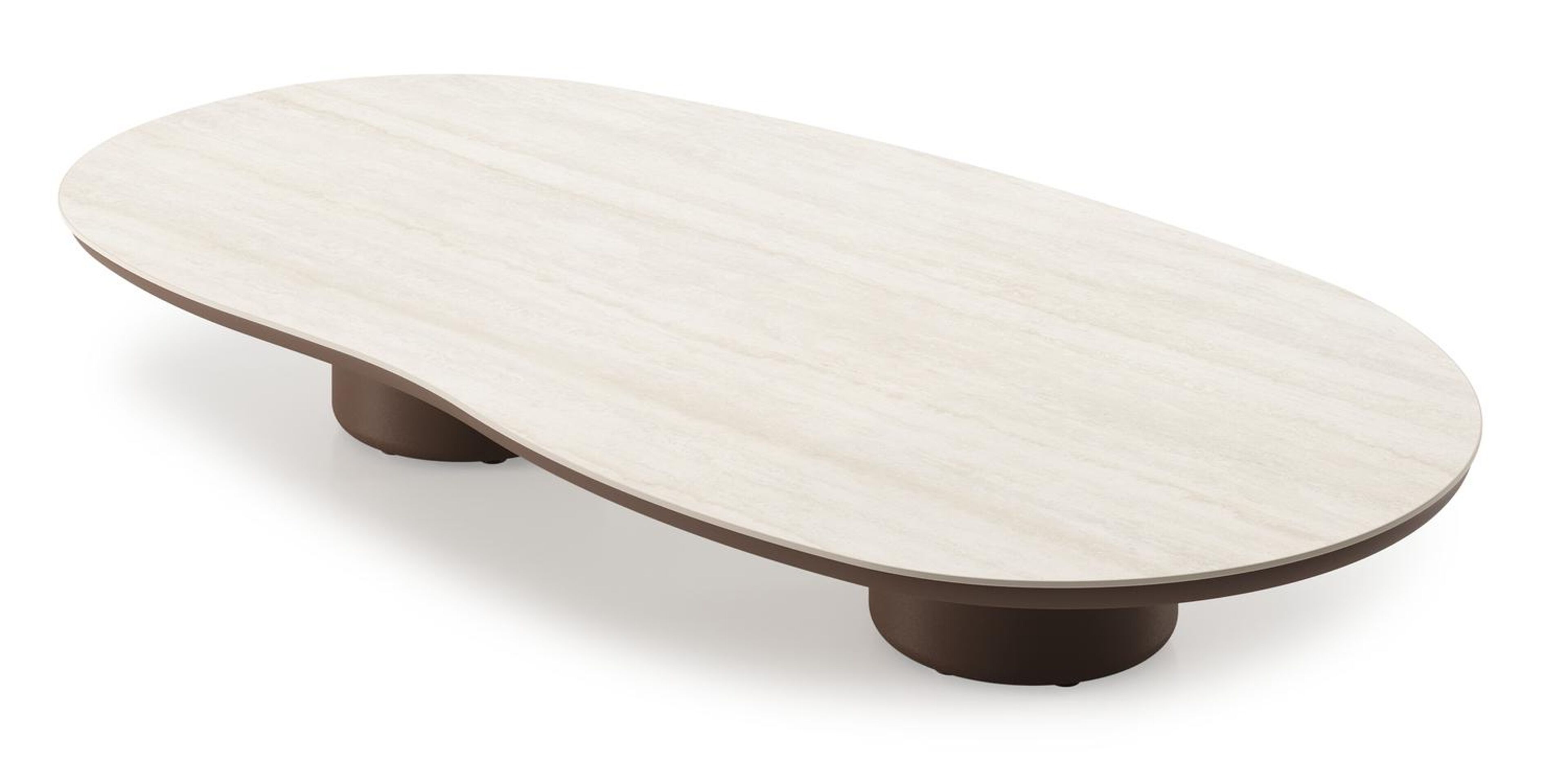 Amico loungetafel organisch in taupe aluminium en volkeramiek Travertino Bianco - L 170 x B 91 x H 25 cm