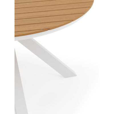 Tora tuinset rond in wit aluminium en polywood met 6 Bahia tuinstoelen