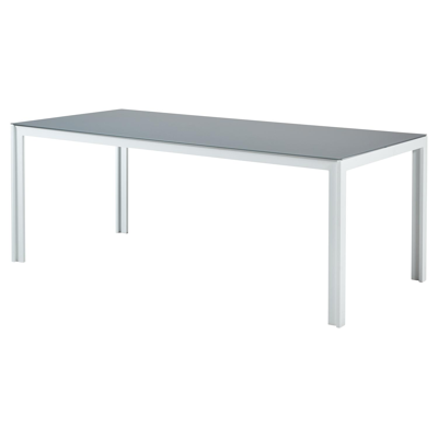 Table de jardin Caldela en aluminium blanc et verre gris - Lg 200 x Larg. 90 x H 75 cm