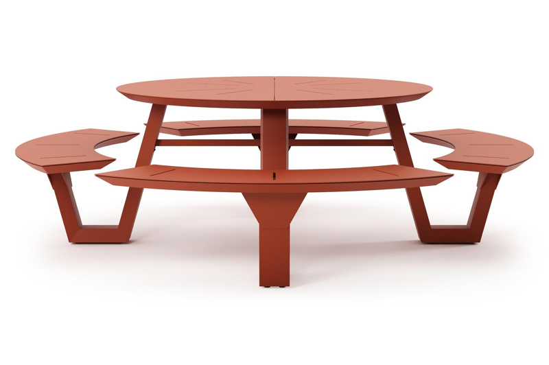 Rondino picknicktafel rond in roestbruin aluminium - Dia. 236 x H 71.5 cm