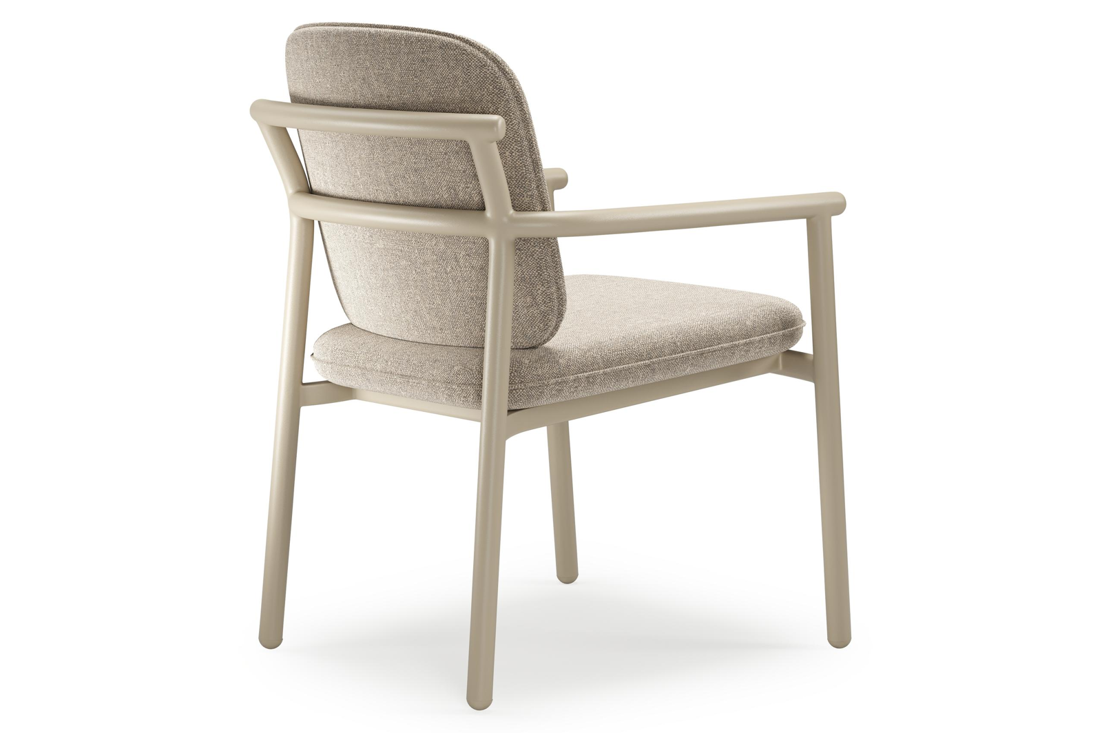 Bono stapelbare tuinstoel in beige aluminium met stoelkussen in All Weather Sunbrella® Luxe Chartres Pewter