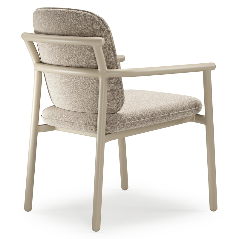 Bono stapelbare tuinstoel in beige aluminium met stoelkussen in All Weather Sunbrella® Luxe Chartres Pewter