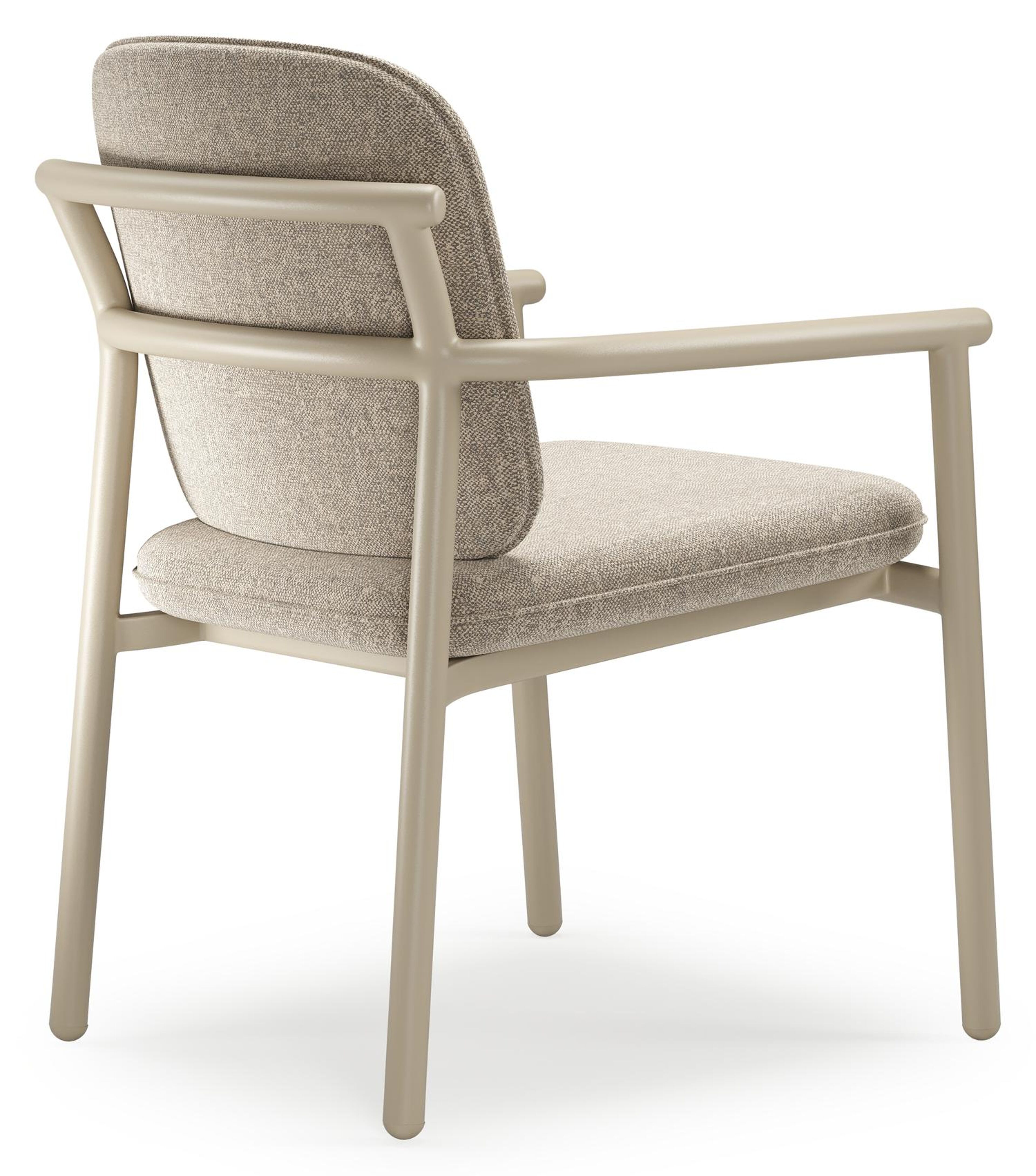 Chaise de jardin empilable Bono en aluminium beige et aluminium beige avec coussin en All Weather Sunbrella® Luxe Chartres Pewter