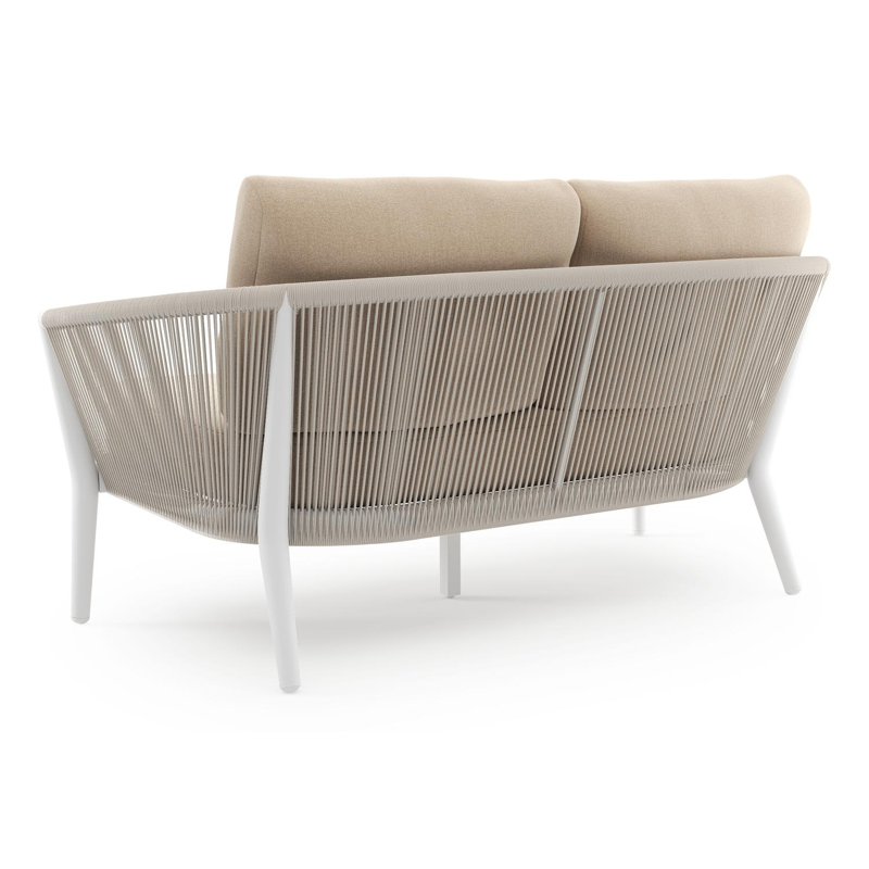 Orso loungebank in wit aluminium en beige verticaal geweven ronde rope met Natte Heather Beige all weather sunbrella® luxe kussen