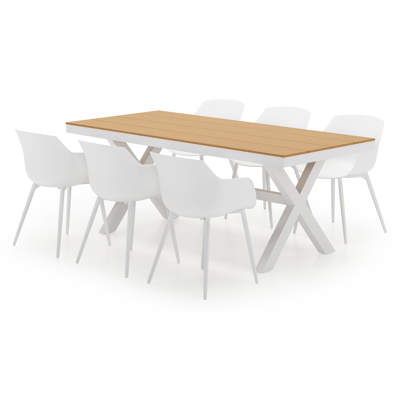 Bahia tuinset in wit aluminium en polywood tafelblad met 6 Paco tuinstoelen
