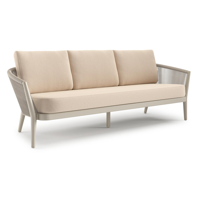 Orso loungebank in beige aluminium en beige verticaal geweven ronde rope met Heritage Papyrus all weather sunbrella® luxe kussen