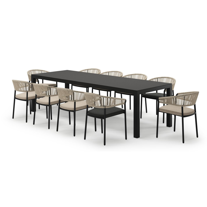 Varese ensemble de jardin rectangulaire en aluminium noir en sintered stone notte minerale avec 10 chaises de jardin Zamora