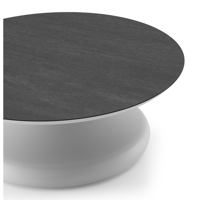 Bomero loungetafel rond in wit aluminium en volkeramiek Basalt Black - Dia. 84 x H 32.2 cm