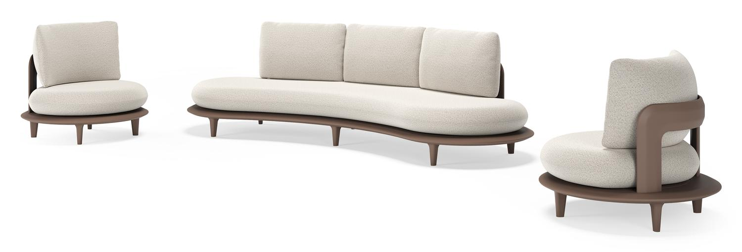 Bomero loungeset in taupe aluminium met firenze natural all weather solica kussen