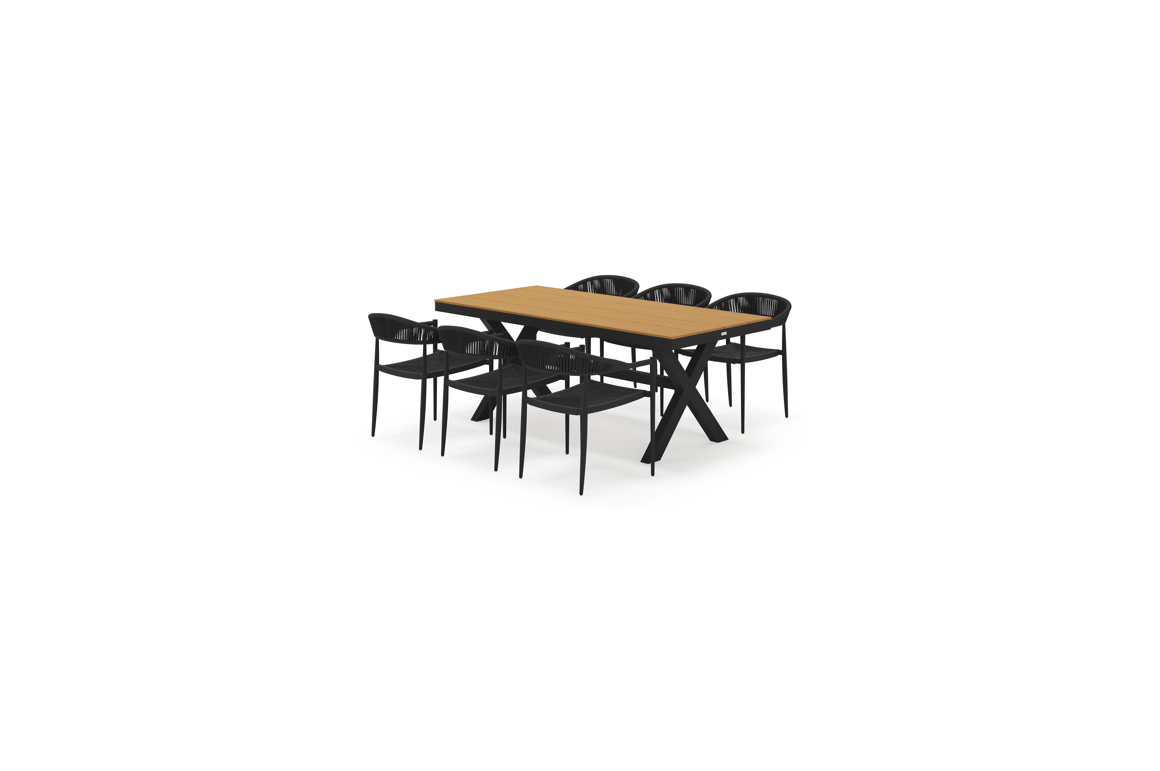 Bahia tuinset rechthoekig in zwart aluminium en polywood met 6 Guarda tuinstoelen