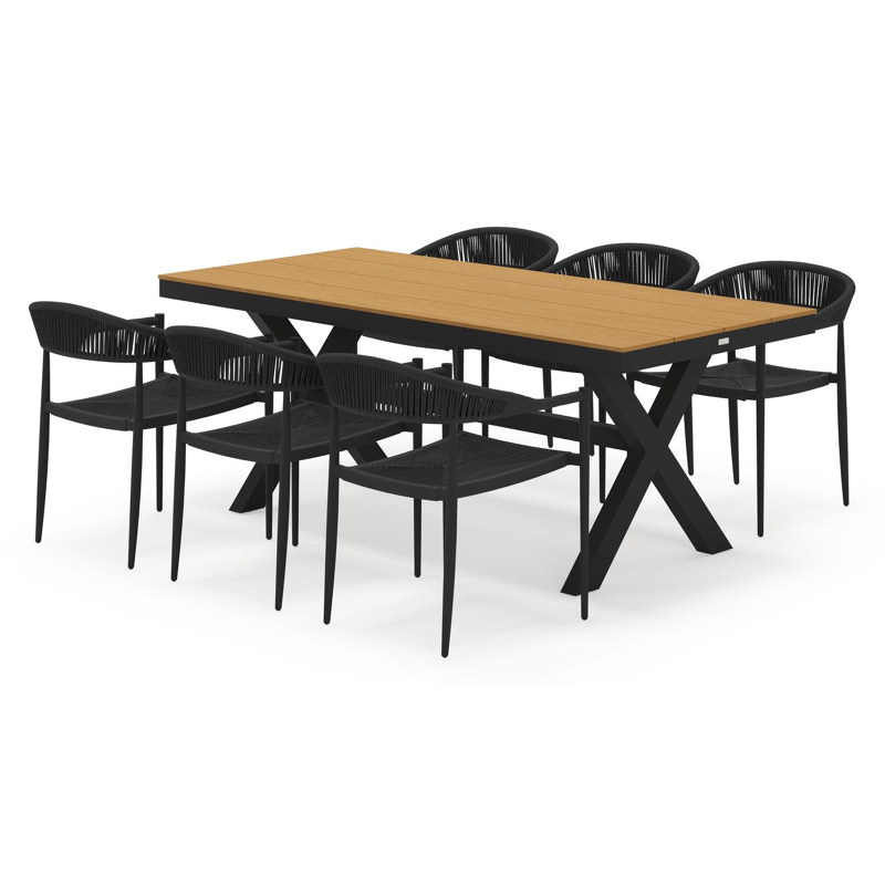 Bahia tuinset rechthoekig in zwart aluminium en polywood met 6 Guarda tuinstoelen