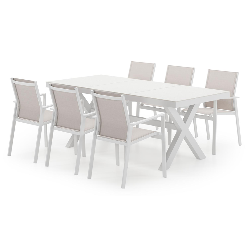 Alora tuinset in wit aluminium en grijs sintered stone met 6 Bahia tuinstoelen