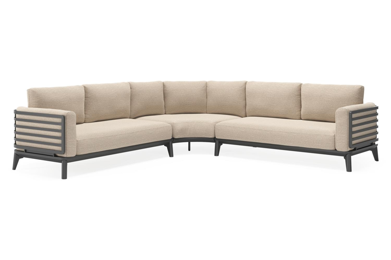 Salon de jardin d'angle Mosa en aluminium noir avec coussins en weather+ softtouch rustic