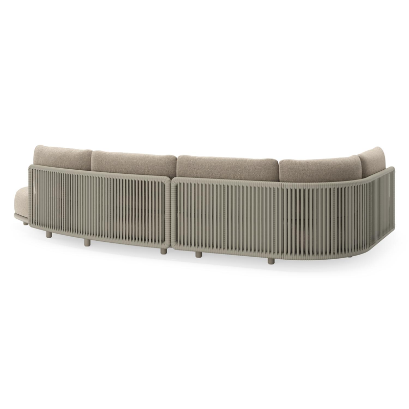 Lomano loungehoek in beige aluminium en beige verticaal geweven luxe vlakke rope met Chartres Pewter all weather sunbrellaÂ® luxe