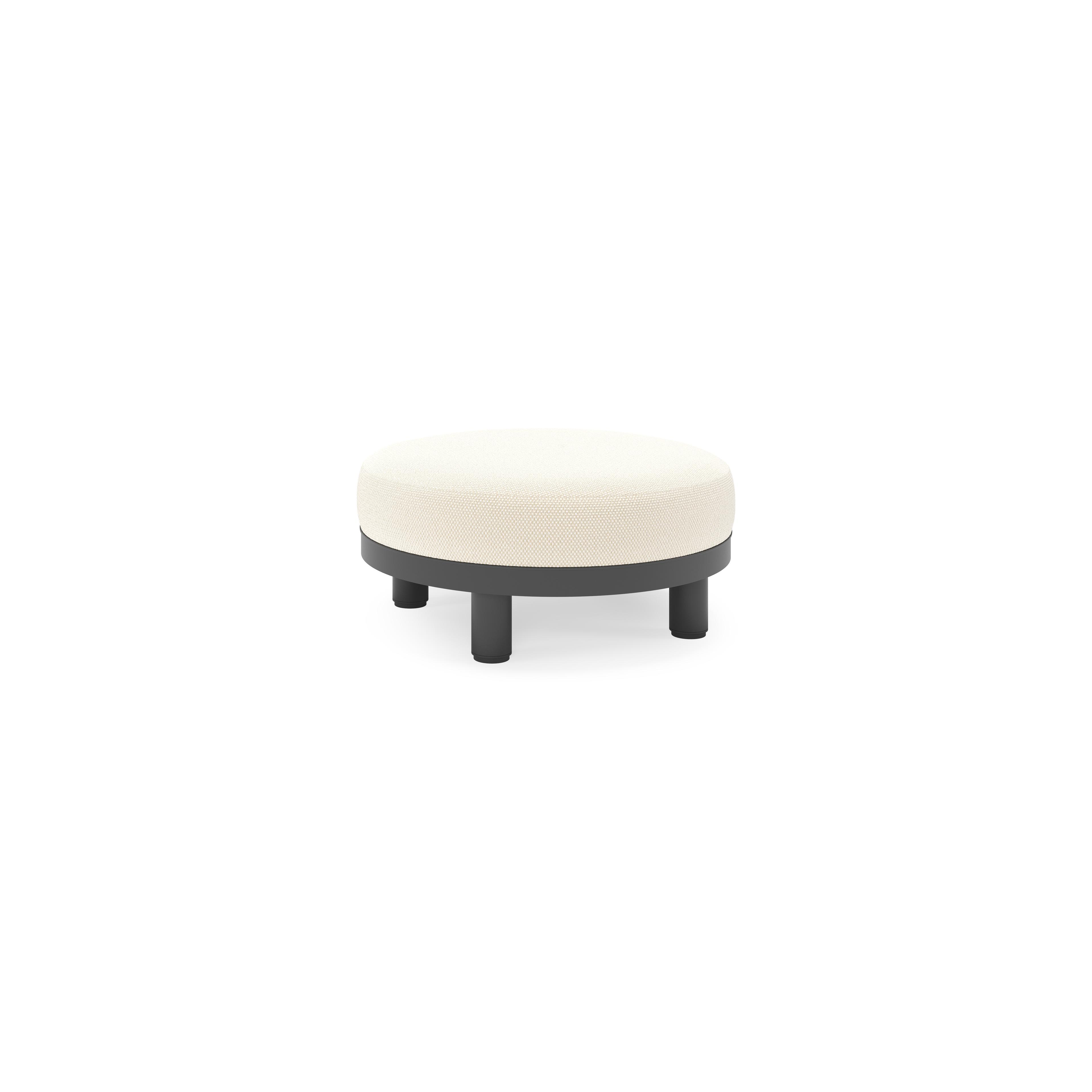 Salon de jardin pouf Donato en aluminium noir et coussins en all Weather cosytica Althea Off White