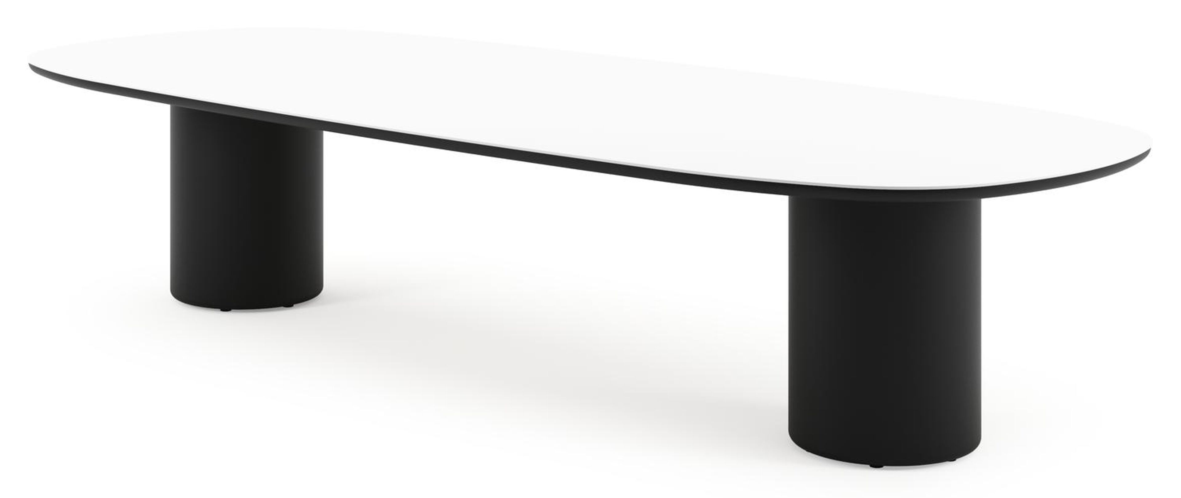 Table de jardin low dining Amico bombo en aluminium noir et céramique pleine Arctic White - Lg. 320 x Lrg. 130 x Haut. 61 cm
