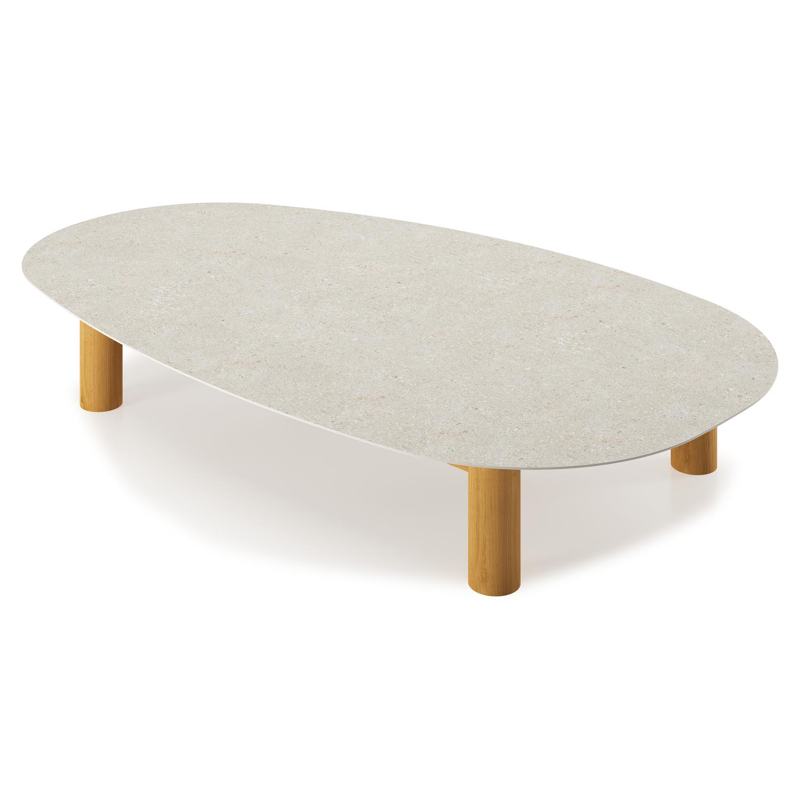 Table de basse Donato - Organo organique en teck teak et céramique pleine Shilin - Lg. 151 x Lrg. 90 x Haut. 25 cm