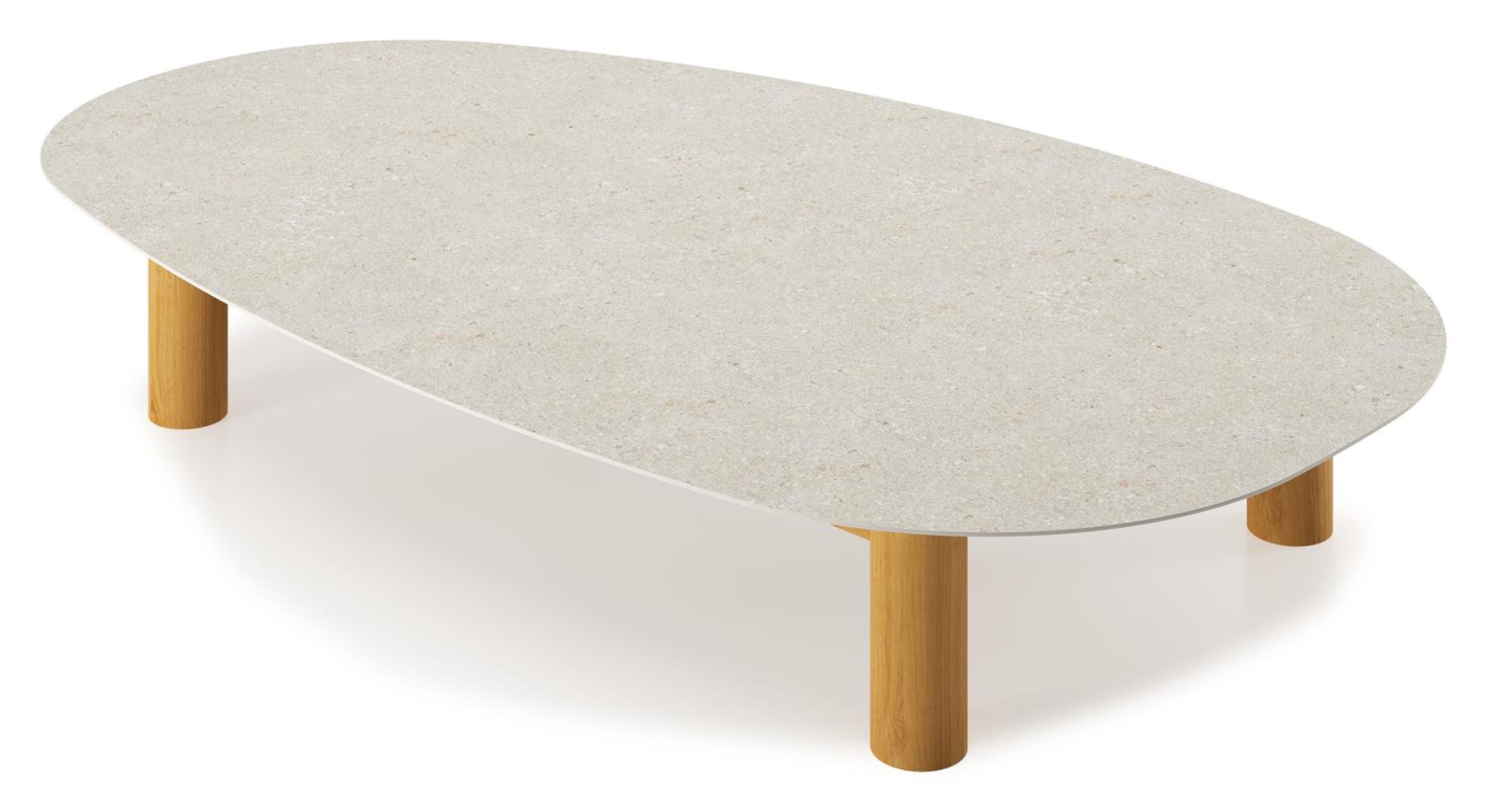 Table de basse Donato - Organo organique en teck teak et céramique pleine Shilin - Lg. 151 x Lrg. 90 x Haut. 25 cm