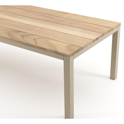 Table de jardin Como rectangulaire en aluminium beige et teck - Lg. 280 x Lrg. 110 x Haut. 73 cm