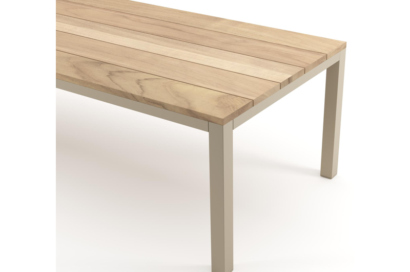 Table de jardin Como rectangulaire en aluminium beige et teck - Lg. 280 x Lrg. 110 x Haut. 73 cm