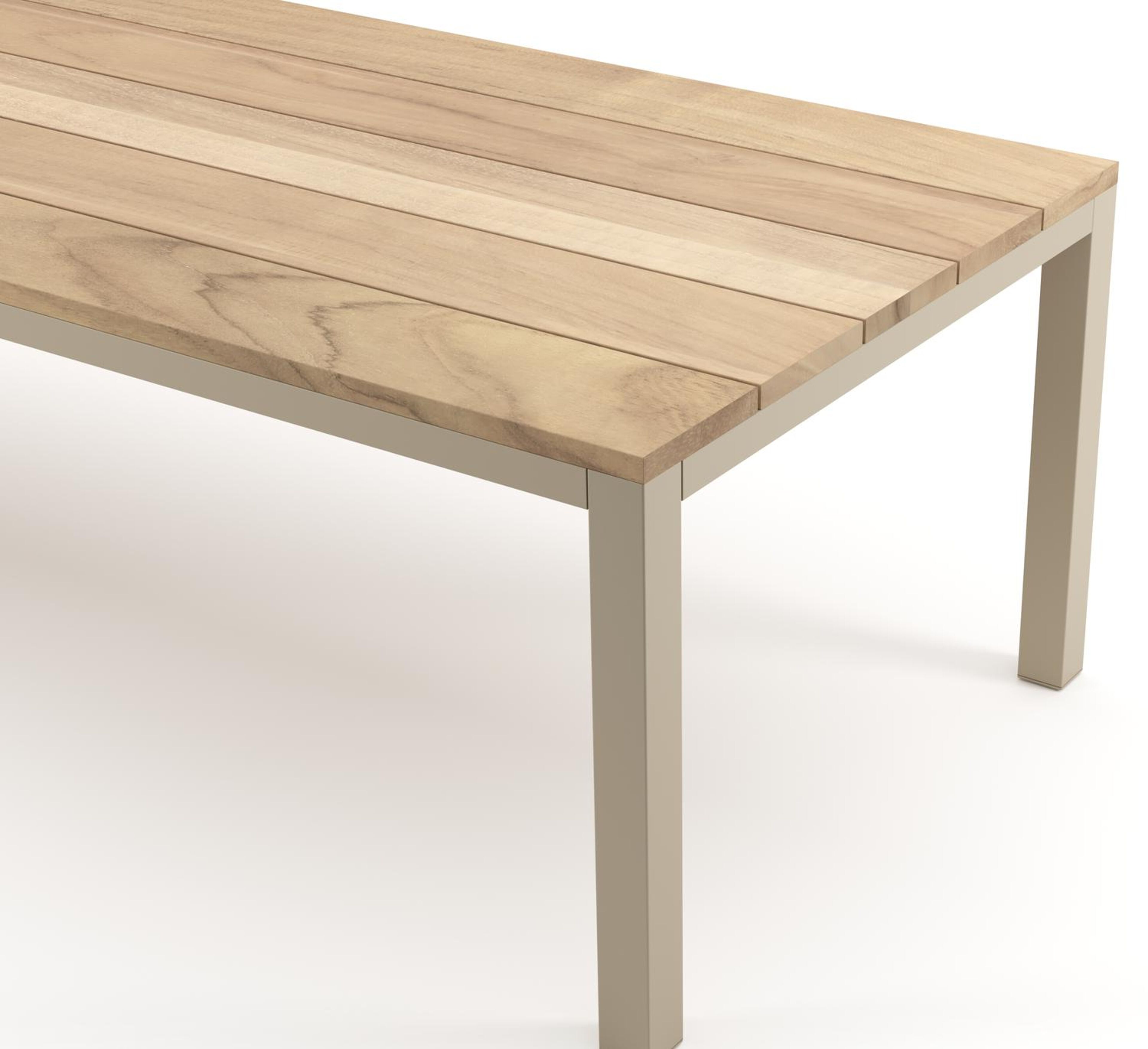 Table de jardin Como rectangulaire en aluminium beige et teck - Lg. 280 x Lrg. 110 x Haut. 73 cm