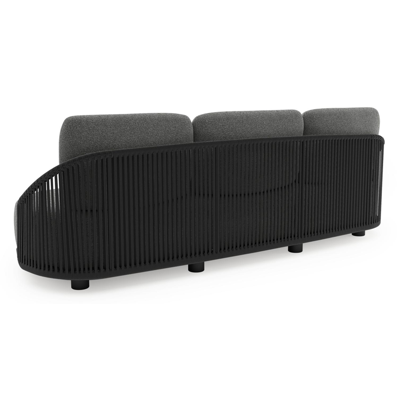 Salon de jardin Vadelo en aluminium noir et corde ronde tissée verticalement noir et coussins en all weather cosytica catania black