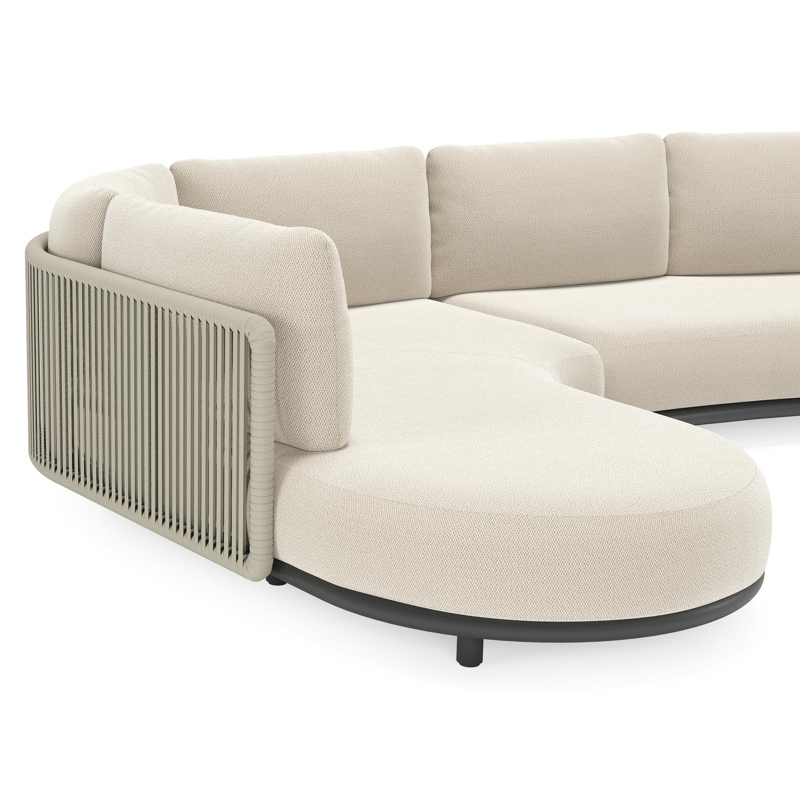 Lomano loungehoek in zwart aluminium en beige verticaal geweven luxe vlakke rope met Lopi Marble all weather sunbrella® luxe