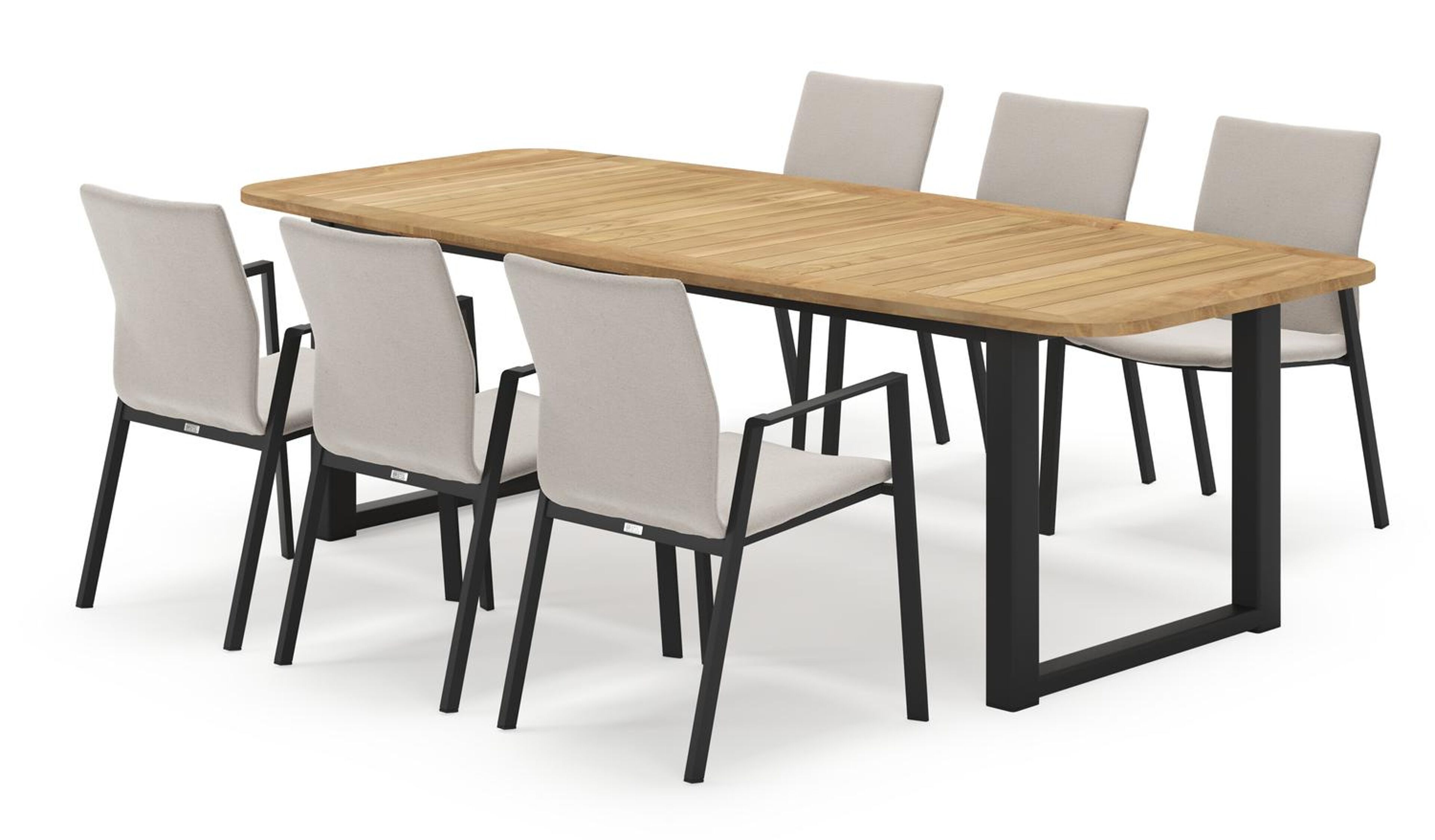 Livo bootvormige tuinset in zwart aluminium en teak natural finish met 6 Madura tuinstoelen