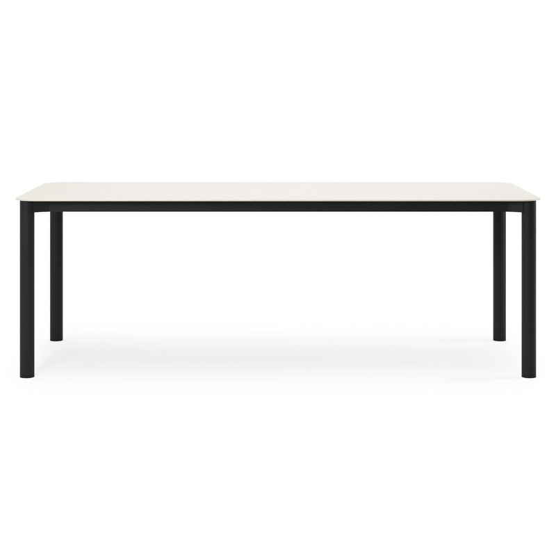 Mira tuintafel rechthoekig afgerond in zwart aluminium en sintered stone Crema minerale - L 220 x B 92 x H 74 cm