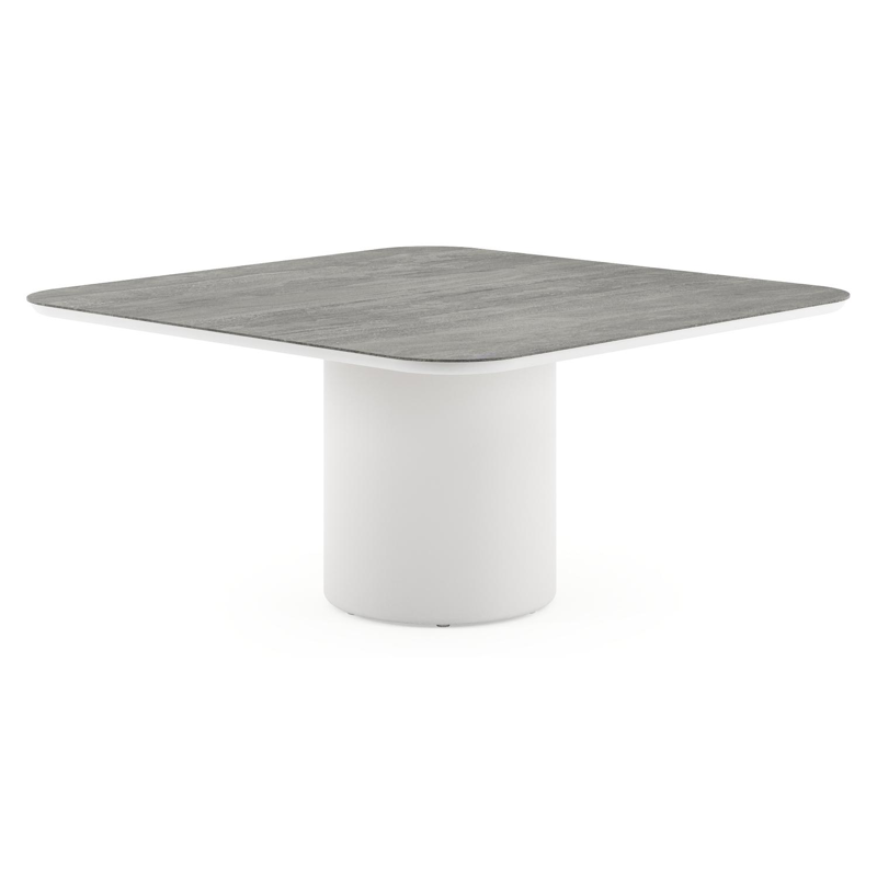 Amico tuintafel afgerond vierkant in wit aluminium en volkeramiek Aspen Grey - L 148 x B 148 x H 73.5 cm