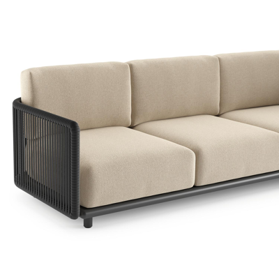 Organo loungebank in zwart aluminium en zwart verticaal geweven luxe vlakke rope met althea chalk all weather Cosytica kussen