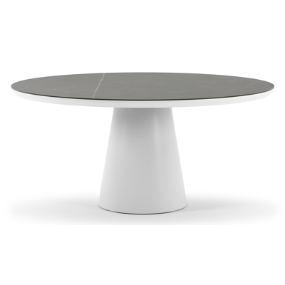 Table de jardin Donato ronde en aluminium blanc et céramique pleine Calatorao - Diam. 148 x Haut. 75 cm