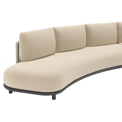 Lomano loungebank in zwart aluminium en beige verticaal geweven luxe vlakke rope met Althea Chalk all weather cosytica