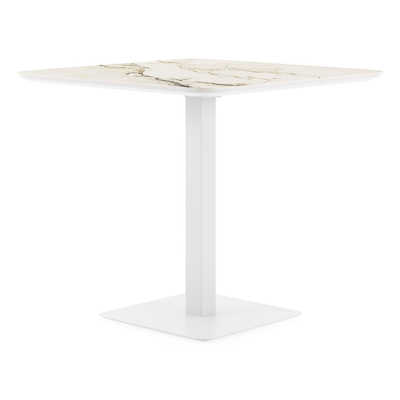 Fano kantelbare tuintafel vierkant afgerond in wit aluminium en volkeramiek colorado dunes - L 80 x B 80 x H 72.5 cm