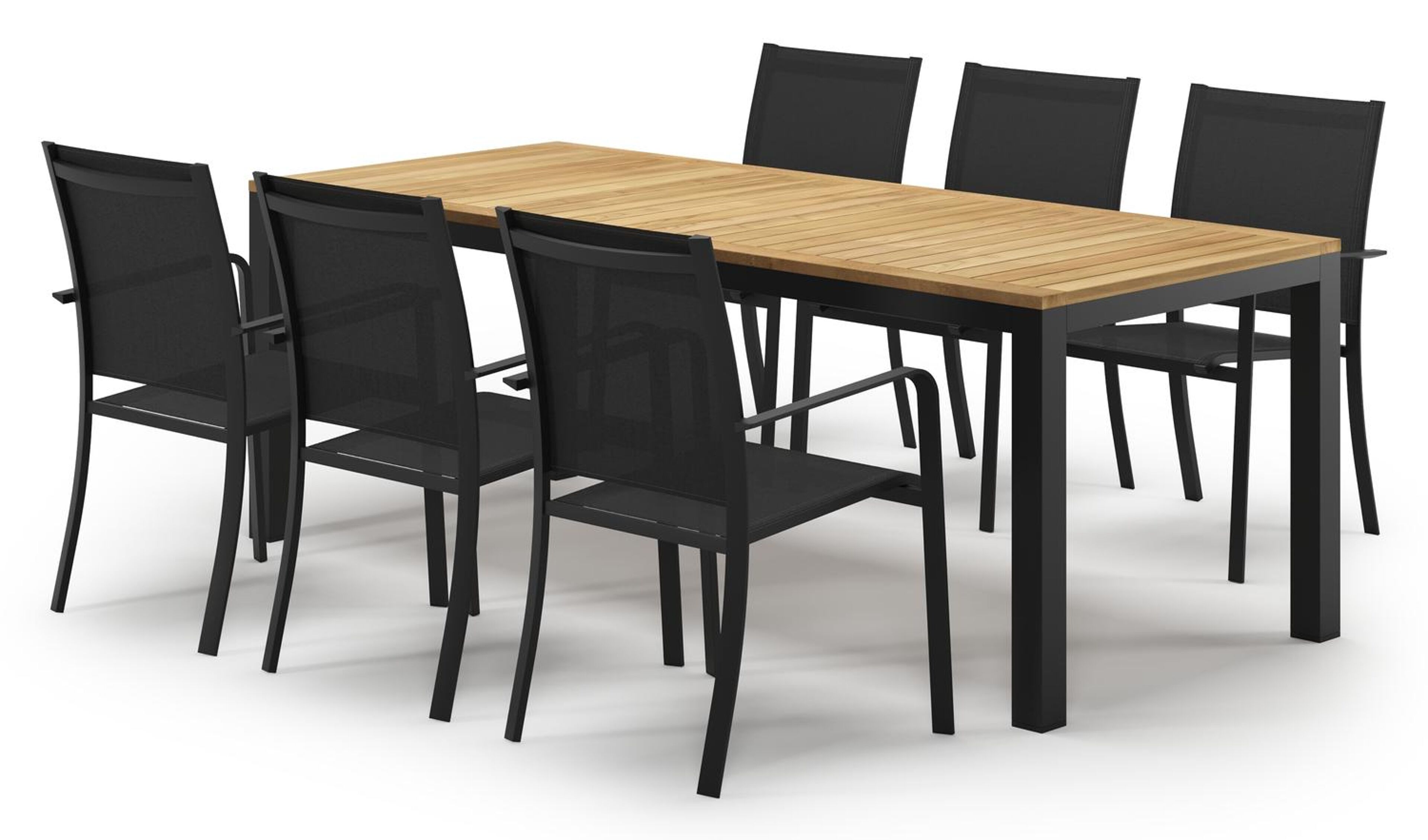 Ensemble de jardin Varese en aluminium noir et teck avec 6 chaises de jardin Calobra